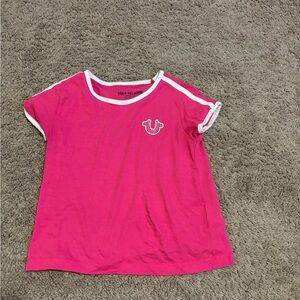 True Religion Fuchsia Tee with White Accents Girls Medium 10-12